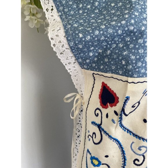 Vintage Homemade Jumper Dress Pinafore Apron 70's Embroidery Calico Farm Cottage - Picture 8 of 12
